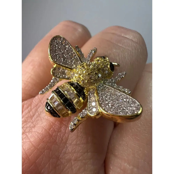 Bumblebee gold over sterling silver CZ ring size 9 - Picture 1 of 11